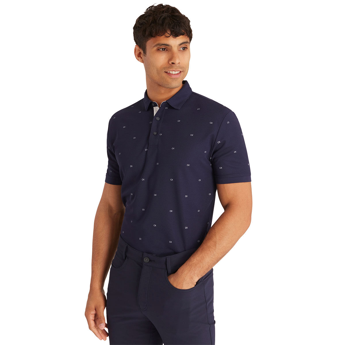 Calvin Klein Men's Monogram Print Golf Polo Shirt, Mens, Evening blue, Medium | American Golf von Calvin Klein