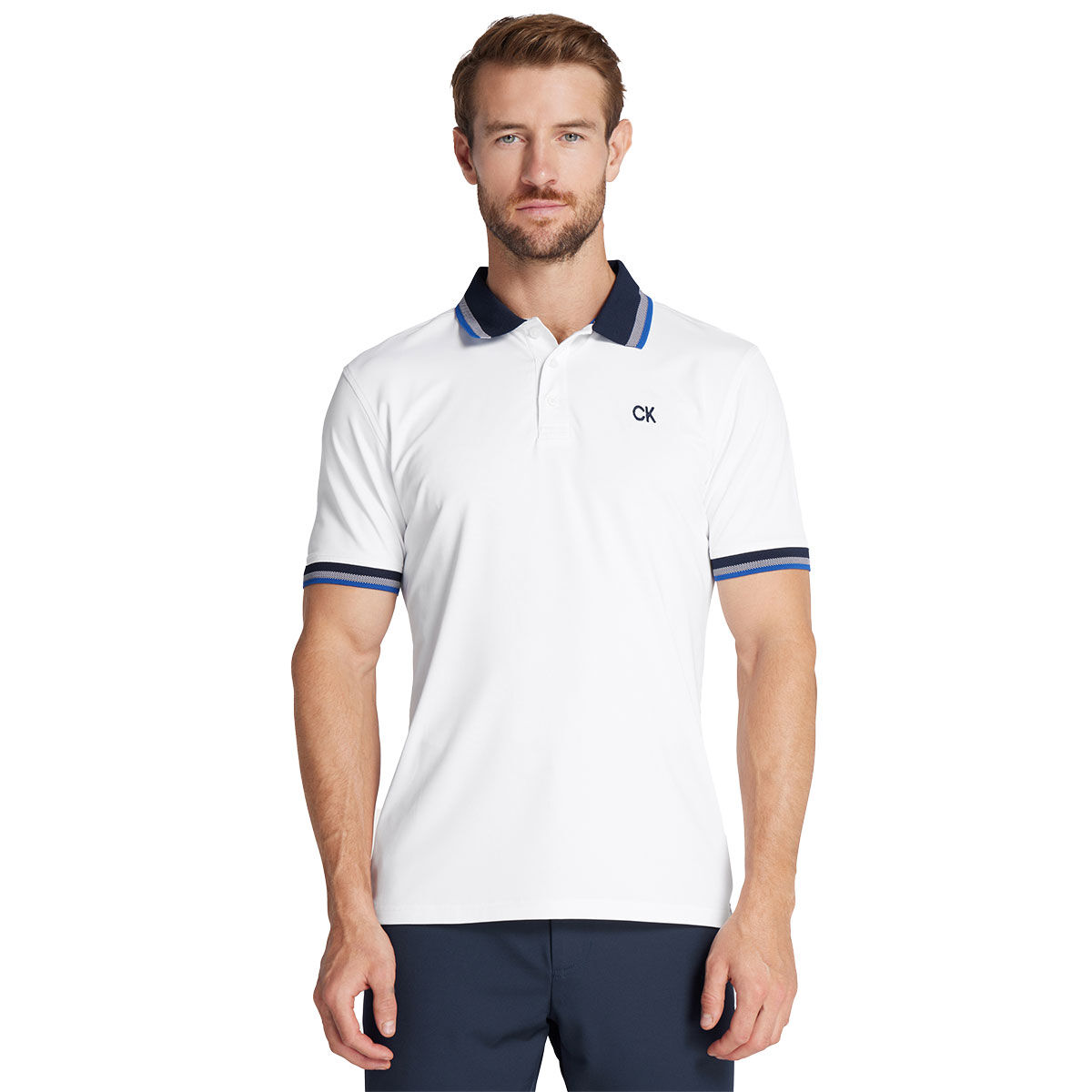 Calvin Klein Men's Tech Jersey Golf Polo Shirt, Mens, White/cobalt, Large | American Golf von Calvin Klein