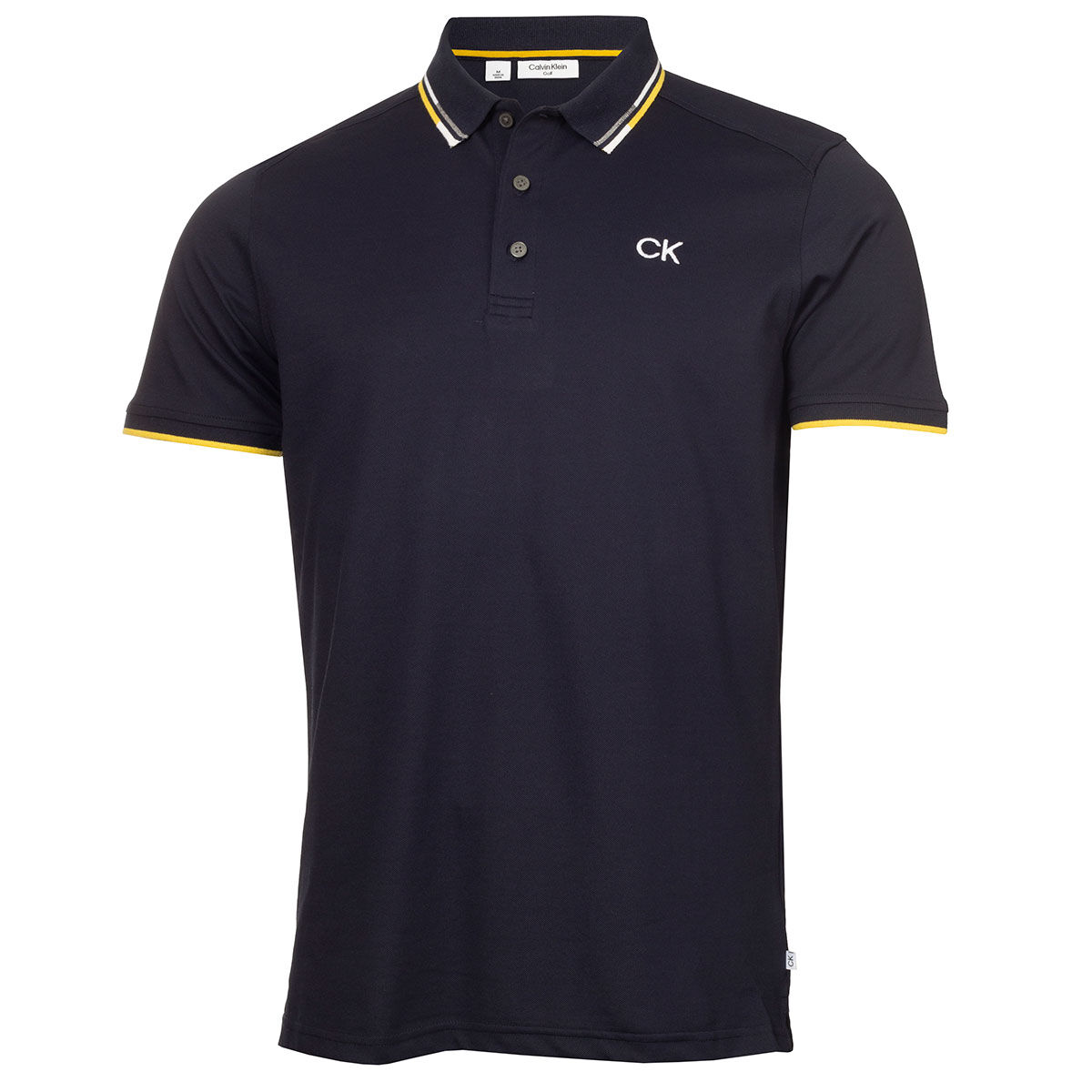 Calvin Klein Mens Navy Blue, White and Yellow Lightweight Embroidered Tipped Golf Polo Shirt, Size: Small | American Golf von Calvin Klein