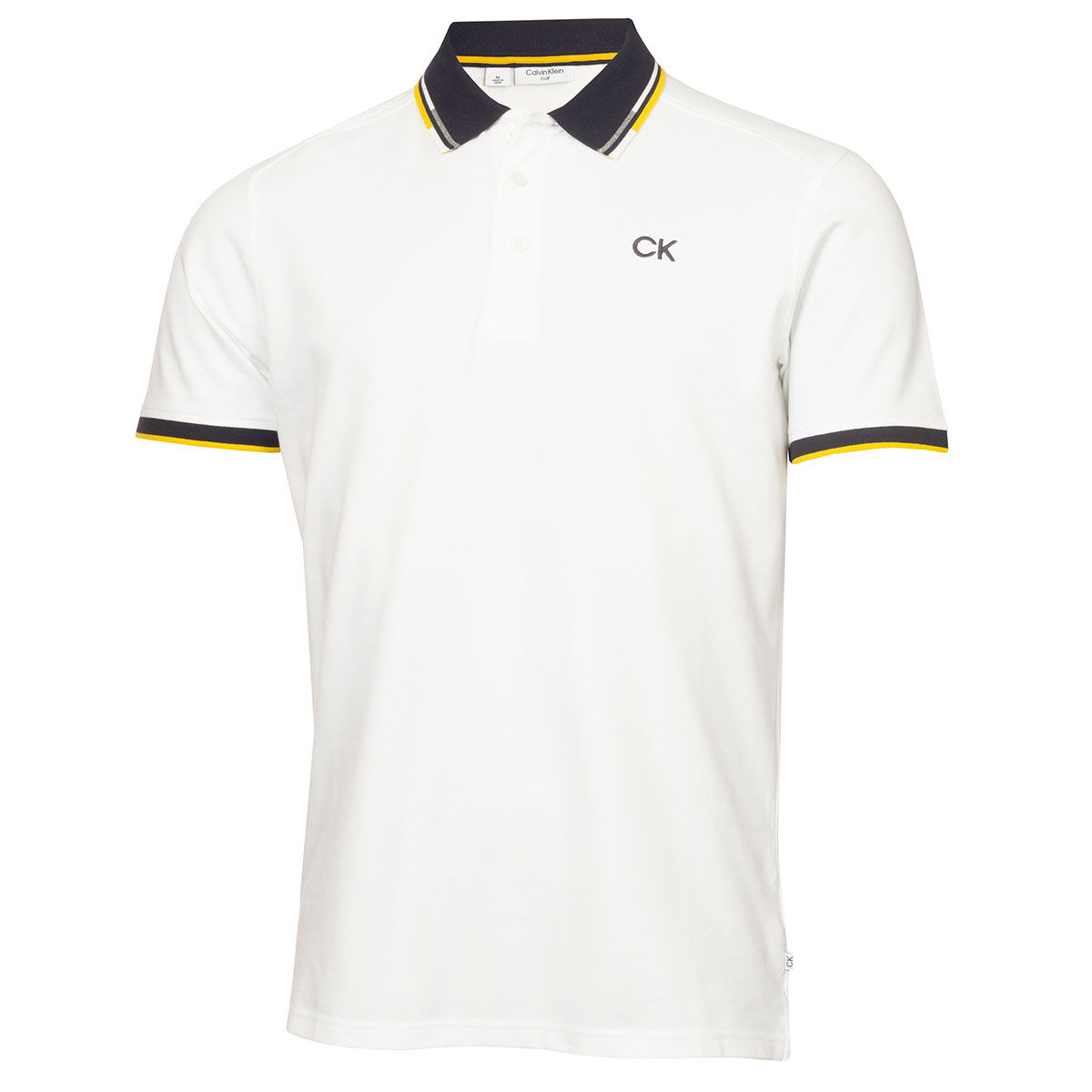 Calvin Klein Mens White, Navy Blue and Yellow Lightweight Embroidered Tipped Golf Polo Shirt, Size: Small | American Golf - Father's Day Gift von Calvin Klein