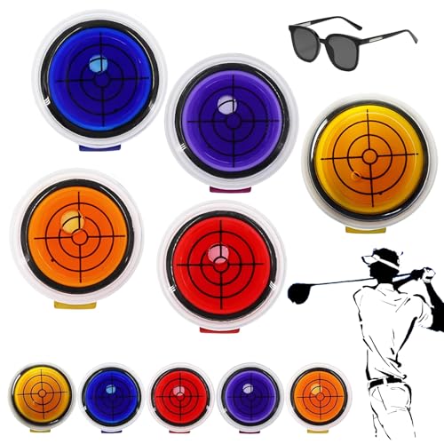 Golf Ball Marker Round Cap Clip Mark with Level Function, Golftrainer Golfmarker mit Magnetischem Golf Hut Clip, Golfballmarker Wasserwaage Golf Ballmarker für Golfer (5pcs) von Camic