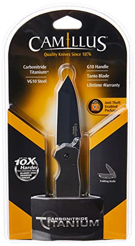 Camillus 18673 Tanto 2 Klappmesser, 7,6 Carbonitride TitaniumVG-10Stahlklinge,G-10Griff,Schwarz,17,1cm von Camillus