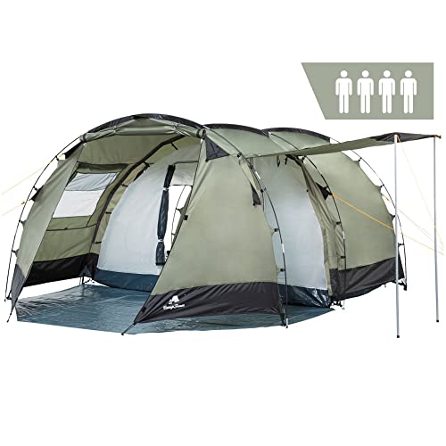 CampFeuer Zelt Super+ für 4 Personen | Olivgrün/Schwarz | Großes Tunnelzelt mit 2 Eingängen und Vordach, 3000 mm Wassersäule | Gruppenzelt, Campingzelt, Familienzelt von CampFeuer