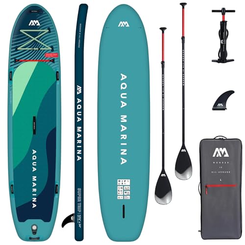 CampSup SUP Aqua Marina Super Trip 12'6" + 2 x Paddel Aufblasbares Stand Up Paddle Board Surfboard für Einsteiger & Fortgeschrittene mit zubehör von CampSup