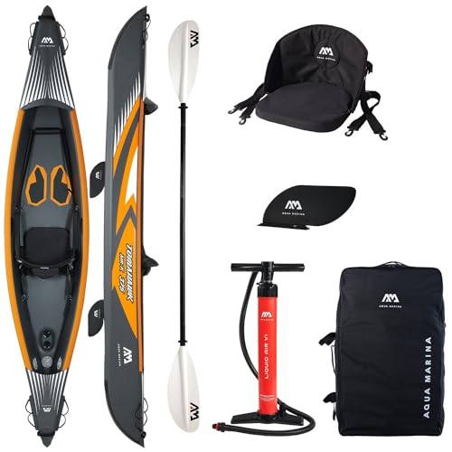 Campsup Aqua Marina kajak aufblasbar | Inflatable 1 Personen Kayak Tomahawk K-375 + KP-1 | 375x72x25,5 cm | Technologie: Drop Stitch von CampSup