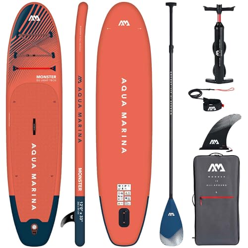 Campsup SUP Aqua Marina Monster 12'0" Carbon Aufblasbares Stand Up Paddle Board | 366 x 84 x 15 cm | Surfboard für Einsteiger & Fortgeschrittene mit zubehör | Tragkraft bis 170 Kg von CampSup