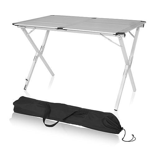 Campart TA-0413 – Wetterbeständiger Rolltisch aus Aluminium Louisiana – 110 x 70 x 70 cm – inklusive Aufbewahrungstasche – Silber von Campart