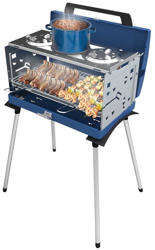 Campingaz Camping Grill Pueblo IV 200 SGR, Gasgrill Camping mit abnehmbaren Füßen, tragbarer Grill und 3-fach Kocher in einem Koffergrill, inkl. Drehspieß, 5.200 Watt, 72,5 x 54 x 108 cm von Campingaz