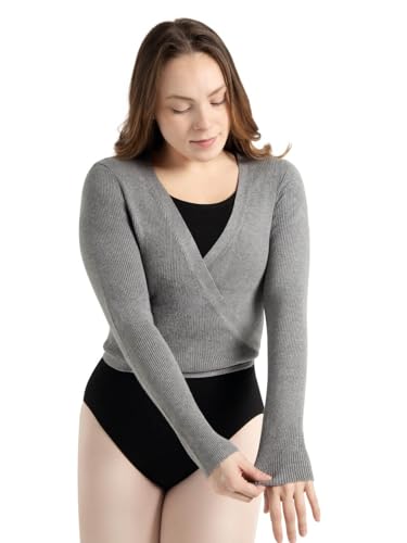 Capezio Damen Ribbed Knit Wrap Sweater Wickelpullover, Grau, L EU Capezio Damen Ribbed Knit Wrap Sweater Wickelpullover, Grau, L EU von Capezio