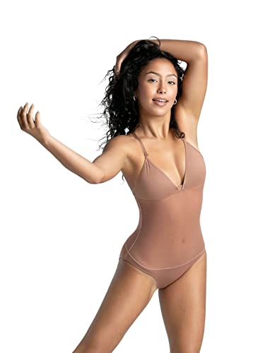 Capezio Plunge Neck Mesh Midriff Leotard, Mocha, Small von Capezio