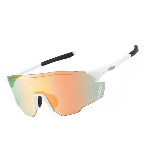 CaponiUV Sport-Sonnenbrille für Herren, TR-90-Rahmen, photochrom, Markendesign, staubdicht, winddicht, für Radfahren, BS23812 (weißer Rahmen) von CaponiUV