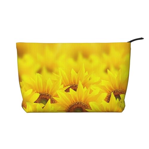 Kosmetiktasche aus Kord, gelbe Sonnenblumen, Kulturbeutel für Damen, praktisch für die tägliche Aufbewahrung, kurze Reisen, Schwarz , Einheitsgröße von CarXs