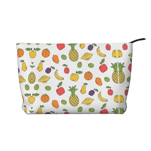 Make-up-Tasche aus Cord mit Bananen-Erdbeer-Ananas-Motiv, Kulturbeutel für Damen, praktisch für die tägliche Aufbewahrung, Kurzstreckenreisen, Schwarz , Einheitsgröße von CarXs