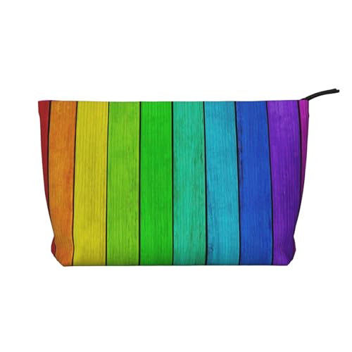 Make-up-Tasche mit Holzhintergrund in Regenbogenfarben, Kulturtasche für Damen, praktisch für die tägliche Aufbewahrung, kurze Reisen, Schwarz , Einheitsgröße von CarXs