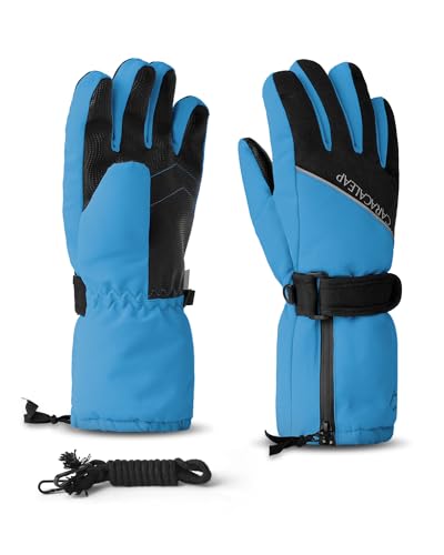 Caracaleap Schneehandschuhe für Kinder 8-12, Kinder Schnee Ski Handschuhe Wasserdicht Thinsulate Warme Winterhandschuhe für Jungen Mädchen 6-8 Schwarz 10-12Y Blau 10-12Y von Caracaleap