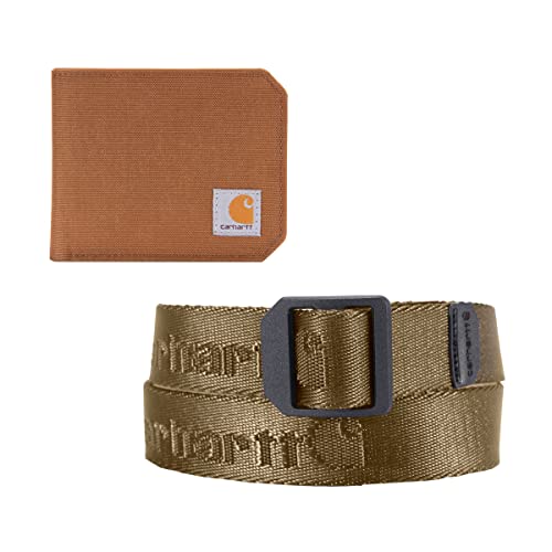 Carhartt Herren Bifold und Passcase, langlebige Faltbörse, erhältlich in Leder-und Canvas-Stilen, Geschenkset mit Geldbörse und Gürtel Brown Wallet, Yukon Größe XL Gürtel, Einheitsgröße von Carhartt