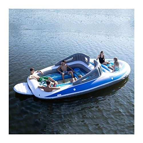 Aufblasbares Schwimmendes Boot, Großer Tragbarer PVC-aufblasbarer Schwimmender Reihen Wasserpiraten Pool Für 4-6 Personen Lake Ocean Floating Platform (Color : Blue, Size : 400 * 210 * 120cm) von Carlong
