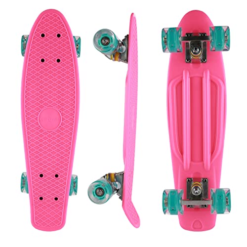 Caroma Skateboard für Kinder,Cruiser Skateboard Mädchen Junge Anfänger Jugendliche Erwachsene,56 cm Mini Komplette Skateboard mit PU-Rädern,Retro-Stil,Longboard mit All-in-One Skate T-Tool von Caroma