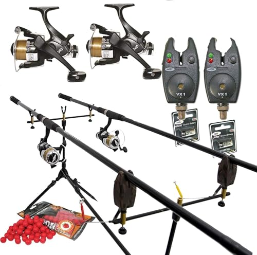 Carp-Corner Komplettes Karpfen-Angelset, Angelruten, Spulen, Bissanzeiger, Angelstuhl, 4 Packungen Boilie-Köder, Schwarz Carp-Corner Komplettes Karpfen-Angelset, Angelruten, Spulen, Bissanzeiger, Angelstuhl, 4 Packungen Boilie-Köder, Schwarz von NGT
