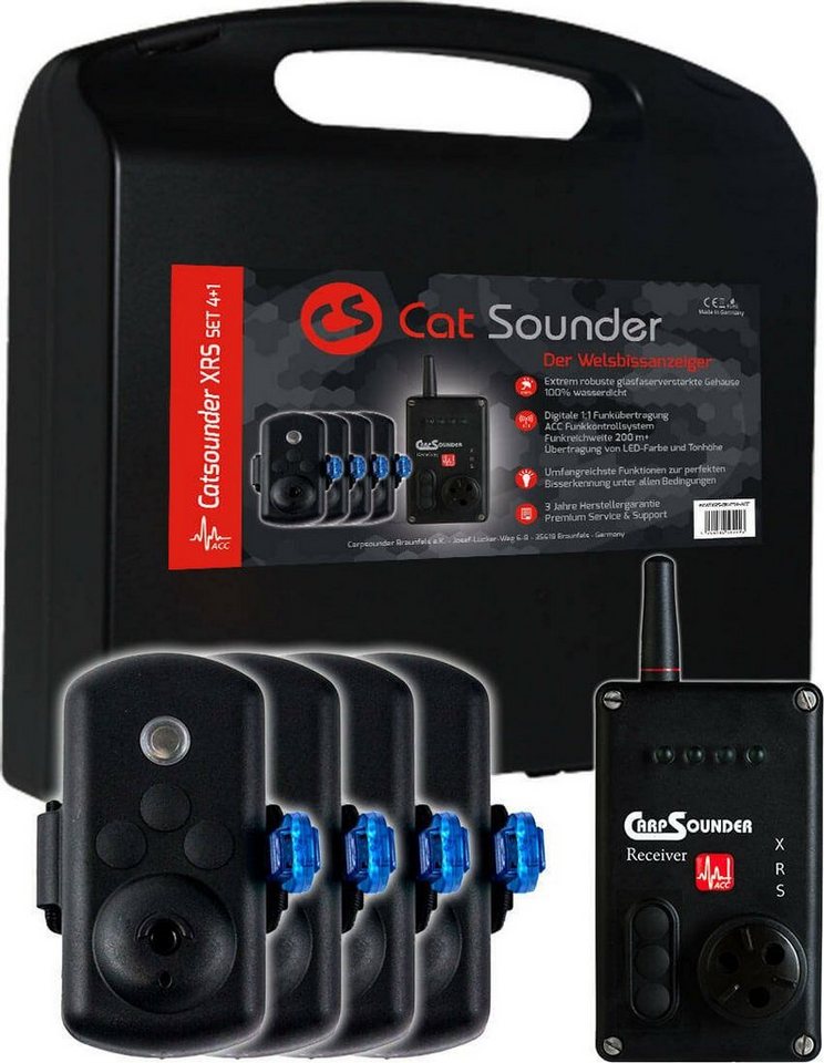 Carp Sounder elektronischer Bissanzeiger CS Catsounder XRS Set 4+1 Wallerangeln, (Intelligentes Catsounder- System mit Rutenlagenunabhängiger Bisserkennung) von Carp Sounder