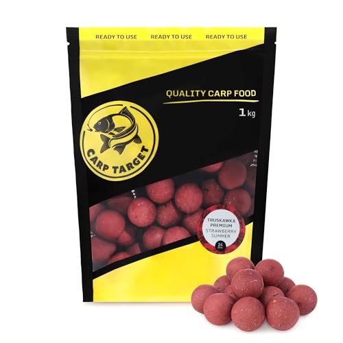 Carp Target - Boilies Erdbeere Premium 20 mm - Strawberry Summer 1kg - 10 Eier für 1 kg Boilies - Sinkender Köderball für Karpfen und Graskarpfen - Aromatische Mischung aus Haith's Zubehör von Carp Target