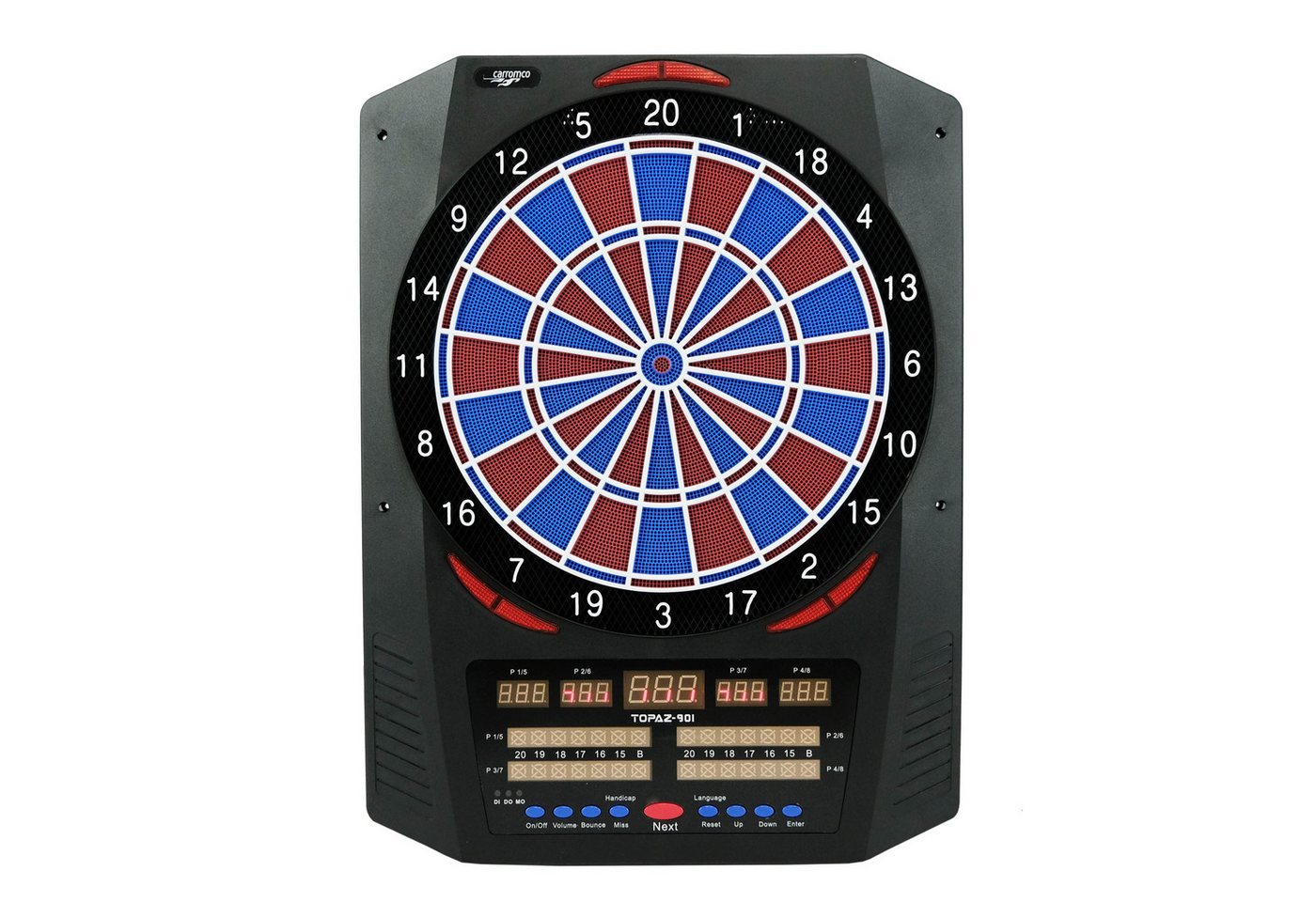 Carromco Dartscheibe TOPAZ-901, elektronisches Dartboard, (Set, mit Dartpfeilen), 2-Loch Abstand, 40 Spiele und 761 Varianten ink. Cricket von Carromco