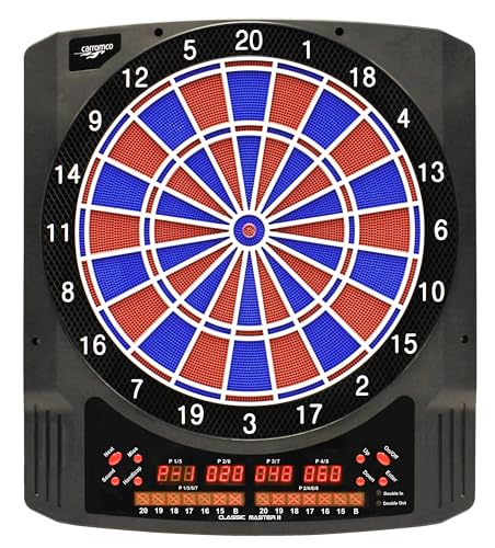 Carromco Elektronische Dartscheibe CLASSIC MASTER 2 - Dartboard für 1-8 Spieler - E-Dartautomat mit 6 LED-Anzeigen, 36 Spielen und 585 Varianten - inkl. Netzteil und 6 Softdarts von Carromco