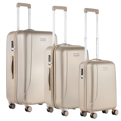 CarryOn Skyhopper Hartschale Kofferset 3 teilig - Gepäckset Reisekoffers TSA - Polycarbonate - TSA OKOBAN (Champagner, 3-er Set XXL) von CarryOn