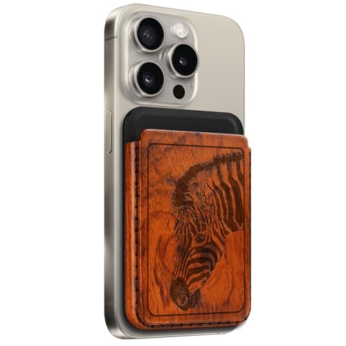 Carveit Magnetisches Wallet kompatibel mit MagSafe, Holz Wallet für iPhone 15/14/13/12-Serie, Kartenhalter Wallet Holzdesign mit Magnet für Samsung Google (Von Profil Zebra-Rosig Holz) von Carveit