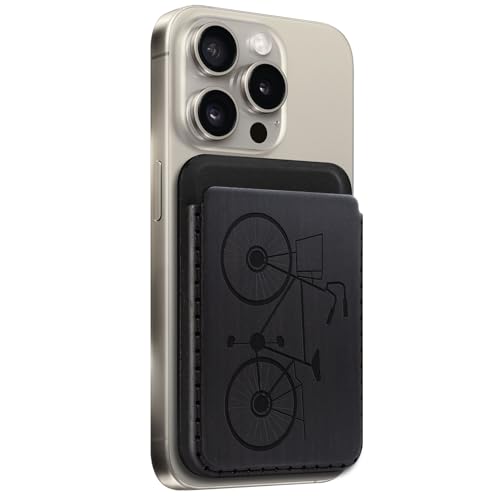 Carveit Wallet Kompatibel mit MagSafe für iPhone 15/14/13/12 Pro/Max/Plus/Mini, Holzdesign Magnetische Wallet für Galaxy S22/S23/S24 Ultra, Pixel 6/7/8 Pro (Fahrrad-Dunklesholz) von Carveit