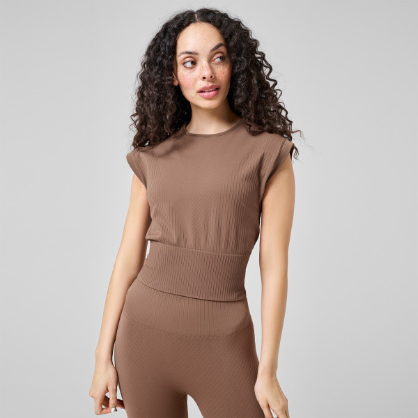 Seamless Graphical Rib Tee - Taupe von Casall