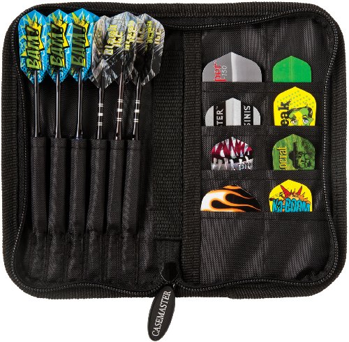 Casemaster Deluxe Nylon Darttasche für Steel und Soft Tip Darts, hält 6 Darts und verfügt über 8 Taschen für Zubehör wie Flights, Schäfte und Spitzen von Casemaster