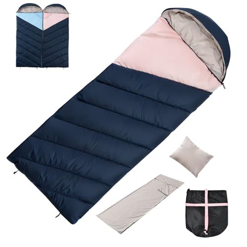 Schlafsack Outdoor, 220x80cm, Schlafsack Sommer Winter Wasserdicht mit Kissen und Liner, Schlafsäcke Erwachsene Kinder 3-4 Jahreszeiten, Deckenschlafsack Leicht Camping, mit Aufbewahrungssack (Rosa) von Catime