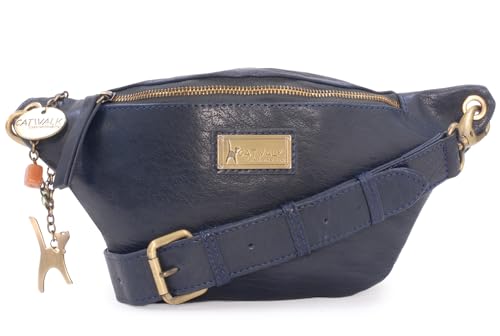 Catwalk Collection Handbags - Damen Mode Hüfttasche - Bauchtasche Mittelgroß - Bubble Leder - Gürteltasche mit Verstellbarer Gurt - Ariana - Blau von Catwalk Collection Handbags