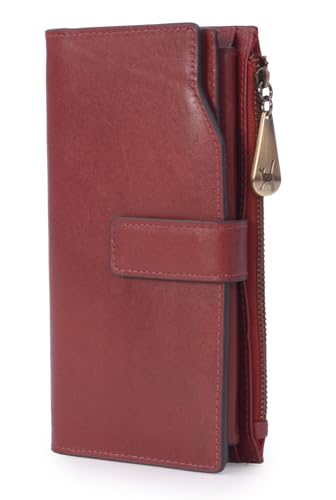 Catwalk Collection Handbags - Damen Leder Geldbörse Groß - Portemonnaie mit Handyfach - 21 Kreditkarte - RFID Schutz - Geschenkbox - Stella - Rot von Catwalk Collection Handbags