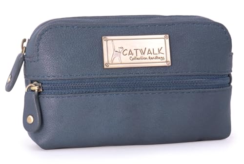 Catwalk Collection Handbags - Damen Leder Make-Up Tasche Klein - Kosmetiktasche für Handtasche - Multifunktional Beutel für Reise - Savannah - Blau von Catwalk Collection Handbags