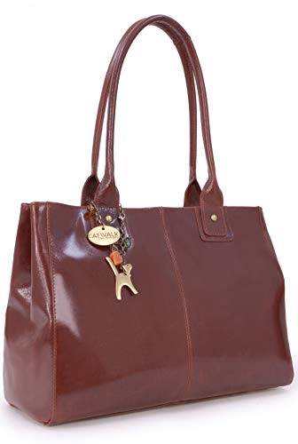 Catwalk Collection Handbags - Damen Leder Schultertasche - Handtasche Tote Bag Groß - Arbeitstasche für Notizbuch A4 - KENSINGTON - Schwarz - Braun von Catwalk Collection Handbags