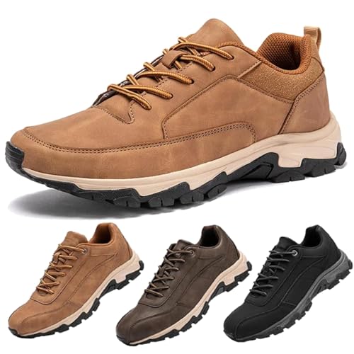 Bestofoot Mens Shoes - Men's Comfortable Genuine Leather Sneakers with Arch Support and Shock Absorption (Khaki,44) von Cautorsy