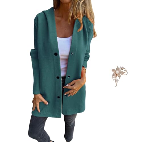 Casual Single Breasted Hooded Jacket，Women's Casual Jackets，Trench Coat for Women 2024，Hooded Jacket Women (5XL,Peacock Green) von Cautorsy