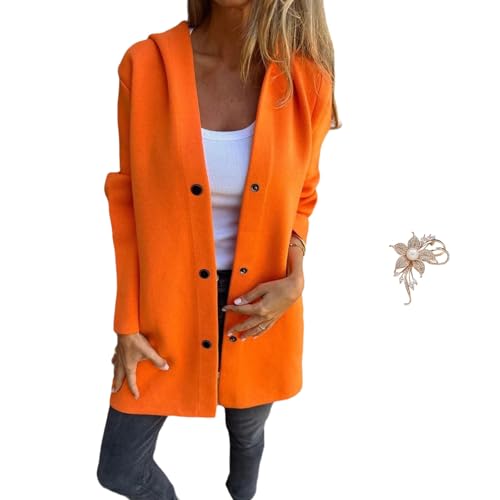 Casual Single Breasted Hooded Jacket，Women's Casual Jackets，Trench Coat for Women 2024，Hooded Jacket Women (5XL,orange) von Cautorsy