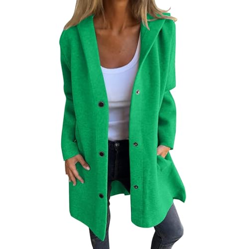 Casual Single Breasted Hooded Jacket for Autumn, Womens Jackets Casual, Casual Jackets for Women (Green,2XL) von Cautorsy