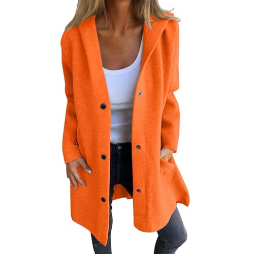 Casual Single Breasted Hooded Jacket for Autumn, Womens Jackets Casual, Casual Jackets for Women (Orange,XL) von Cautorsy