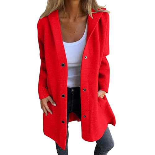 Casual Single Breasted Hooded Jacket for Autumn, Womens Jackets Casual, Casual Jackets for Women (Red,5XL) von Cautorsy