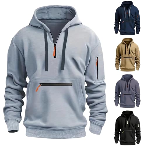 Quarter Zip Men Pullover, Long Sleeve Workout Hoodies for Men, Winter Camo Sweater Coats, Vintage Sweater Men (Light Gray,3XL) von Cautorsy