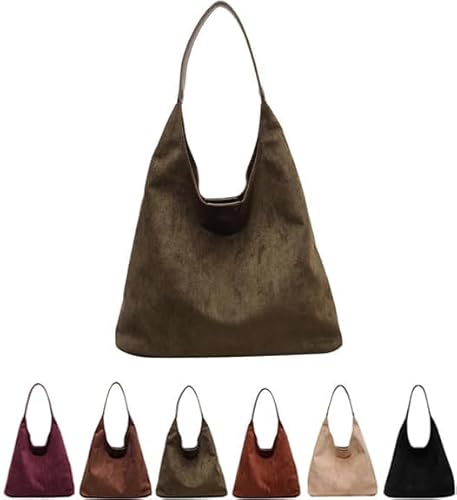 Suede Bag - Suede Tote Bag for Women Suede Hobo Bag Brown Suede Bag Work Tote Bags for Women (Green) von Cautorsy