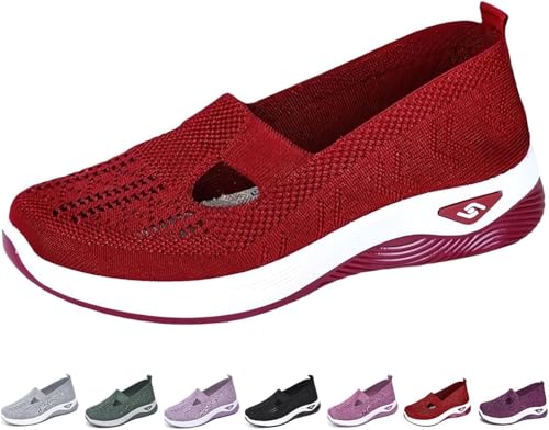 Women's Comfortable Breathable Knitted Sneakers Womens Orthopedic Shoes Knitted Sneakers for Women (Red,36) von Cautorsy