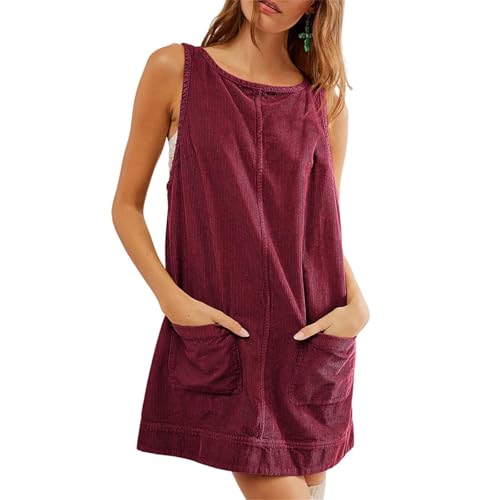 Women's Corduroy Overall Dress for Women Corduroy Dresses for Women 2024 Corduroy Dress Jumper Dress for Women (Wine Red,XL) von Cautorsy