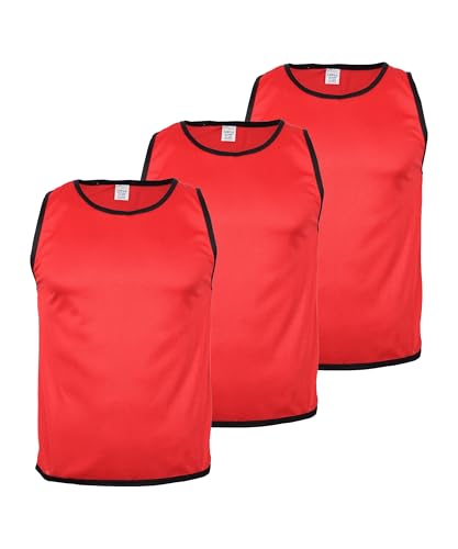 Cawila 3er Set Trainingsleibchen für Kinder, Markierungshemd für Sport und Freizeit wie Fußball und Handball sowie Schulsport zur Team-Markierung, Sport Bibs rot 128-140 von Cawila