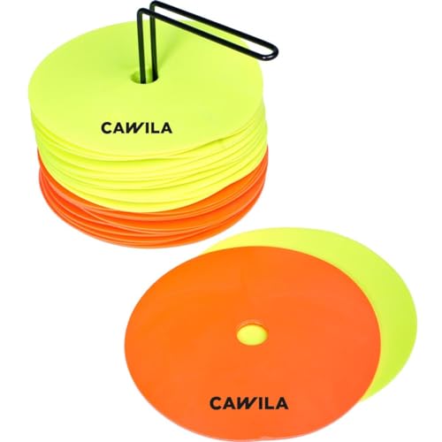 Cawila Markierungsscheiben, Floormarker 24er Set inkl. Halter, 12x orange + 12x Neongelb inkl. Träger von Cawila