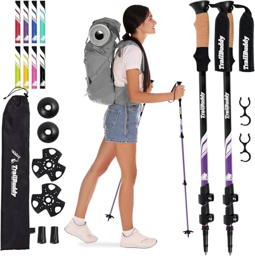 Ceciliec Trekkingstöcke – leichte, zusammenklappbare Wanderstöcke für Rucksackreisen – 2 Gehstöcke zum Wandern, 7075 Aluminium mit Korkgriff - Purple Ceciliec Trekkingstöcke – leichte, zusammenklappbare Wanderstöcke für Rucksackreisen – 2 Gehstöcke zum Wandern, 7075 Aluminium mit Korkgriff - Purple von Ceciliec